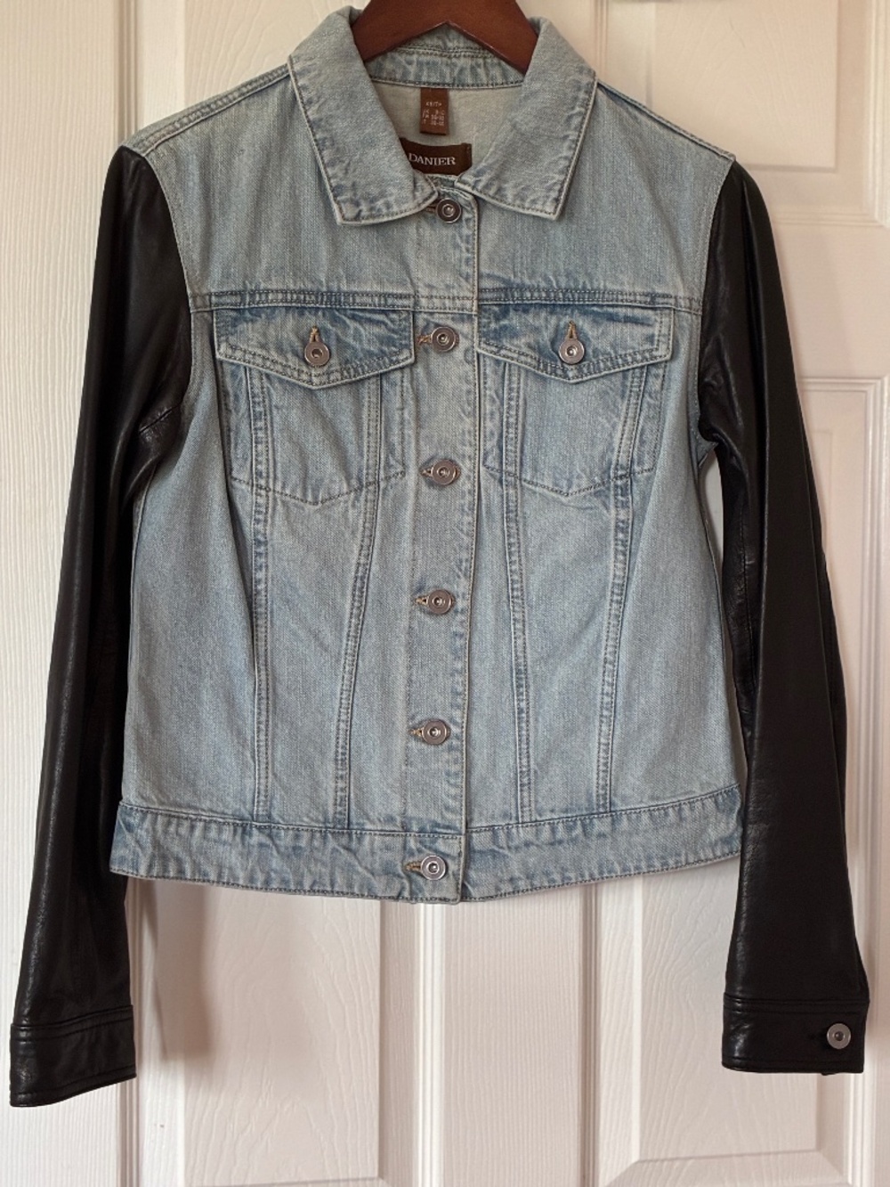 Light Blue Denim And Black Leather Danier Jacket